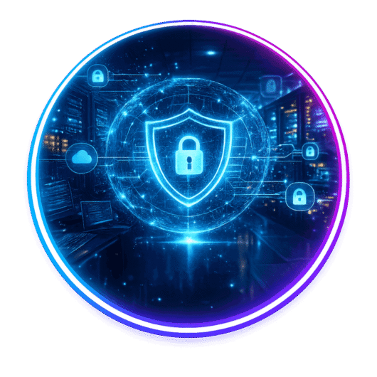Escudo digital con candado representa protección y ciberseguridad en entorno tecnológico