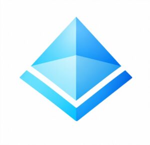 Logotipo azul de un rombo tridimensional con un marco inferior abierto