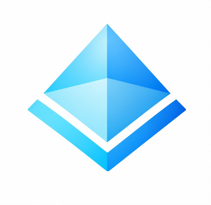 Logotipo azul de un rombo tridimensional con un marco inferior abierto Logotipo azul de un rombo tridimensional con un marco inferior abierto